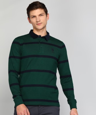 U.S. POLO ASSN. Striped Men Polo Neck Green T-Shirt