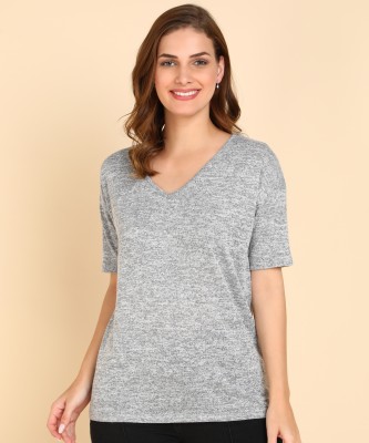 Aarjav International Casual Solid Women Grey Top