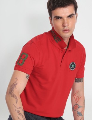 FLYING MACHINE Solid Men Polo Neck Red T-Shirt
