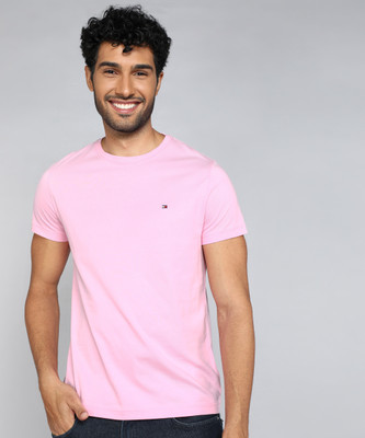 TOMMY HILFIGER Solid Men Crew Neck Pink T-Shirt