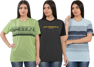 HouseOfCommon Printed Women Round Neck Multicolor T-Shirt