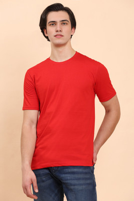 Moda Rapido Solid Men Round Neck Red T-Shirt