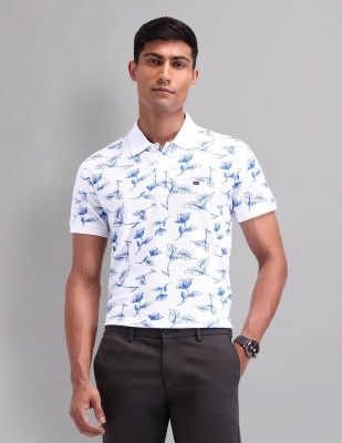 AD by Arvind Printed Men Polo Neck White T-Shirt