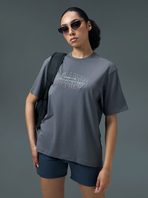 TECHNOSPORT Printed Women Crew Neck Navy Blue T-Shirt