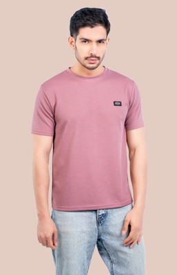 Fashion Territory Solid Men Round Neck Pink T-Shirt