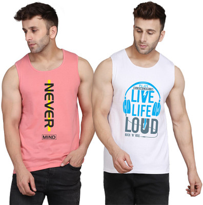 SLOWLORIS Printed, Colorblock Men Round Neck White, Pink T-Shirt