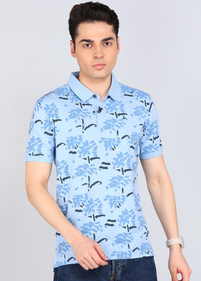 PARX Printed Men Polo Neck Light Blue T-Shirt