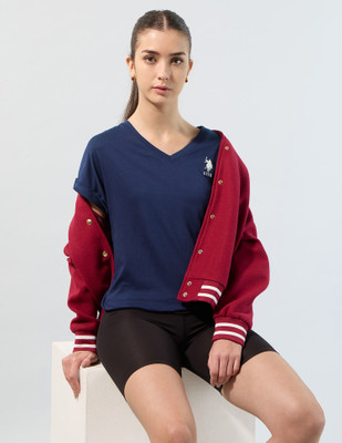 U.S. POLO ASSN. Solid Women Crew Neck Blue T-Shirt