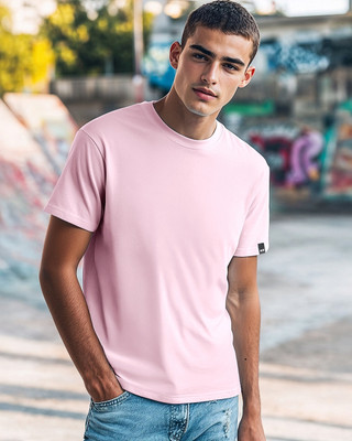 BEWAKOOF Solid Men Round Neck Pink T-Shirt