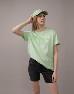 American Eagle Printed Women Round Neck Green T-Shirt