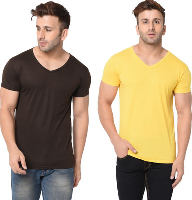 Adorbs Trend Solid Men V Neck White T-Shirt