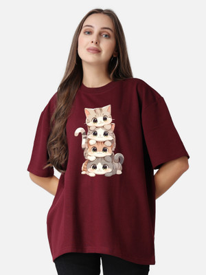 Absolute Defense Graphic Print Women Round Neck Maroon T-Shirt