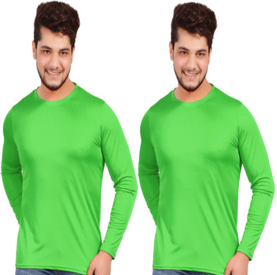 KASPY Solid Men Round Neck Green T-Shirt