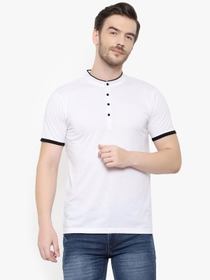 GLITO Solid Men Henley Neck White T-Shirt