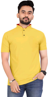 Hydro Solid Men Mandarin Collar Yellow T-Shirt