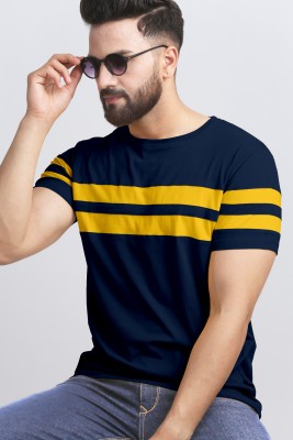 AUSK Striped Men Round Neck Blue, Yellow T-Shirt