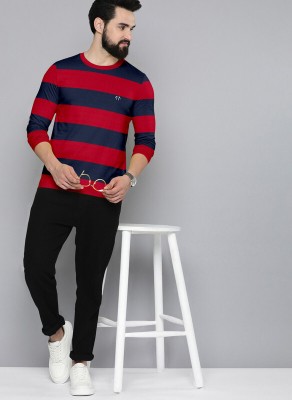 Triptee Striped Men Round Neck Dark Blue, Red T-Shirt