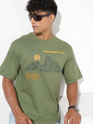 Roadster Printed Men Round Neck Green T-Shirt