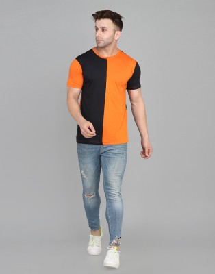 Rdivine Colorblock Men Round Neck Orange T-Shirt