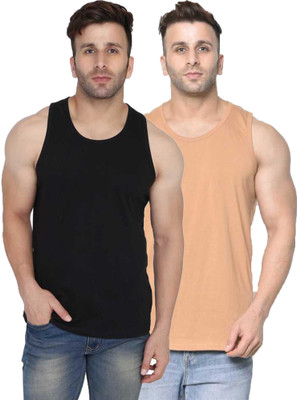 TEEFOX Solid Men Scoop Neck Orange, Black T-Shirt