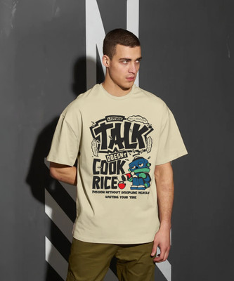 Leotude Printed Men Round Neck Beige T-Shirt