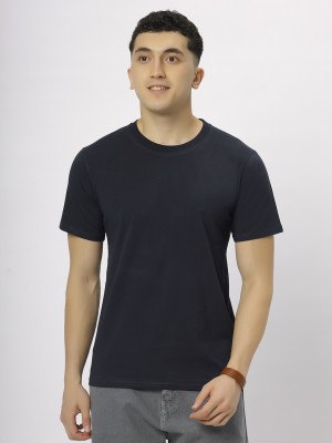 N AND J Solid Men Round Neck Brown T-Shirt