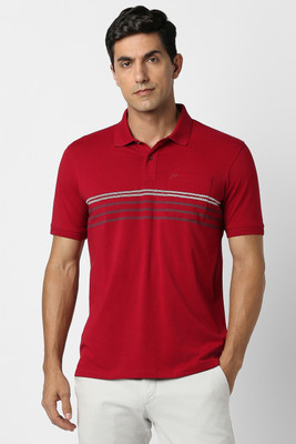 PETER ENGLAND Striped Men Polo Neck Red T-Shirt