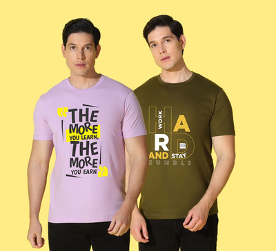 WOOSTRO Typography Men Round Neck Purple, Green T-Shirt