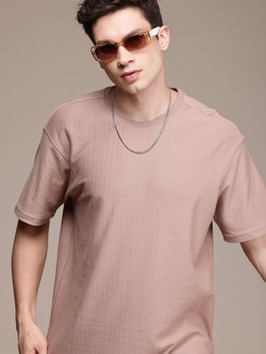WROGN Self Design Men Round Neck Red T-Shirt
