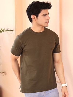 VOGH Solid Men Round Neck Green T-Shirt