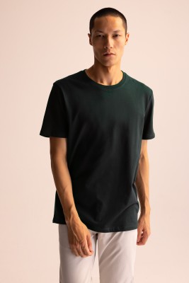 defacto Solid Men Crew Neck Dark Green T-Shirt