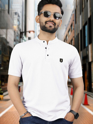 VeBNoR Solid Men Mandarin Collar White T-Shirt
