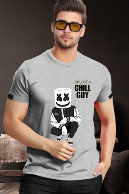 TRIPR Printed Men Round Neck Grey T-Shirt