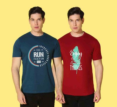 WOOSTRO Printed Men Round Neck Multicolor T-Shirt