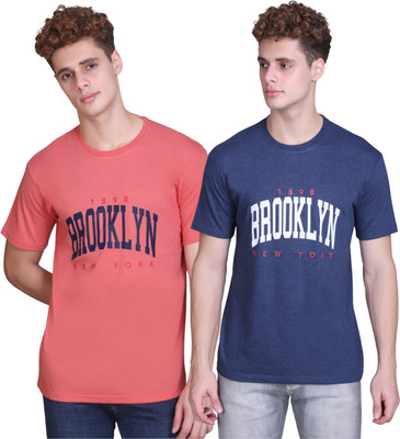 Zeffit Printed Men Round Neck Blue, Orange T-Shirt