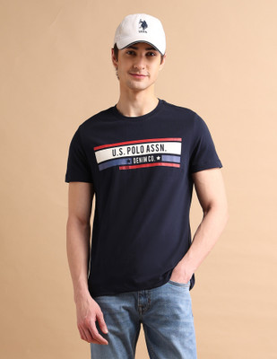 U.S. POLO ASSN. Typography Men Round Neck Blue T-Shirt