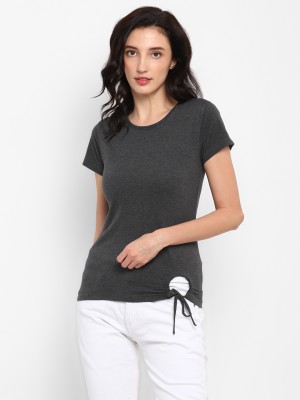 Ap'pulse Self Design Women Round Neck Grey T-Shirt