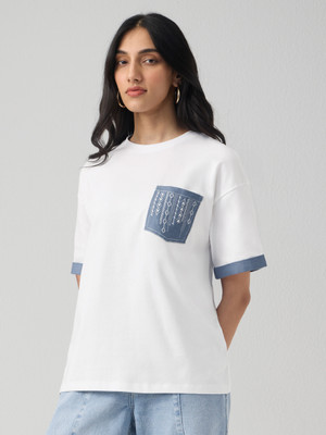The Souled Store Solid Women Round Neck White T-Shirt