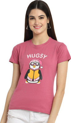 Fabflee Graphic Print Women Round Neck Pink T-Shirt