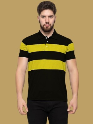 Autna Striped Men Polo Neck Black T-Shirt