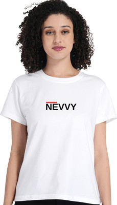 BERRYFIT Typography Women Round Neck White T-Shirt