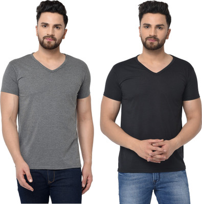 Adorbs Trend Solid Men V Neck Black, Grey T-Shirt