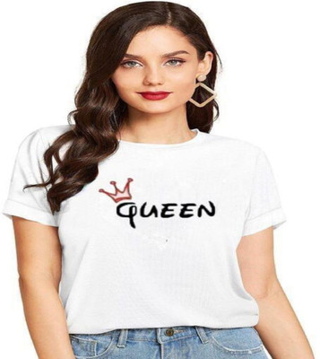 EJIS Printed, Typography Women Round Neck White T-Shirt