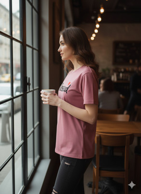 MYo2 Self Design Women Round Neck Pink T-Shirt