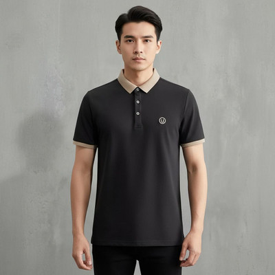 Wisetie Solid Men Polo Neck White, Black T-Shirt
