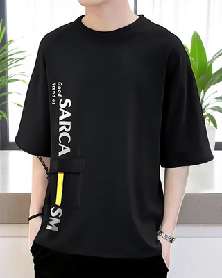 FASHIUM Printed Men Round Neck Black T-Shirt