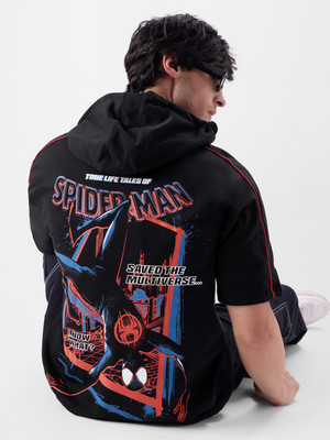 The Souled Store Printed Men Hooded Neck Black T-Shirt