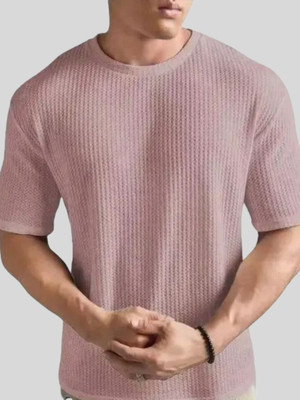 WAY TO TRENDY Self Design Men Round Neck Pink T-Shirt