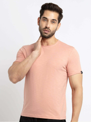 Status Quo Solid Men Round Neck Pink T-Shirt