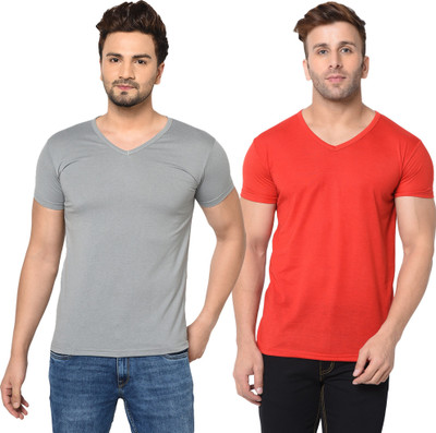 Tresna Trending Solid Men V Neck Multicolor T-Shirt